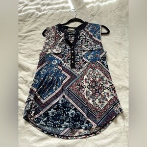 Westport Navy, White & Red Patchwork Sleeveless Henley Tank